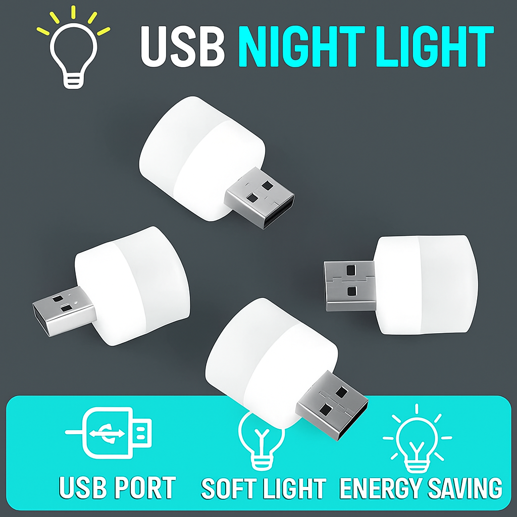 Glow Ease USB LED Night Light: Soft & Portable Illumination Anytime  pack of 9pcs