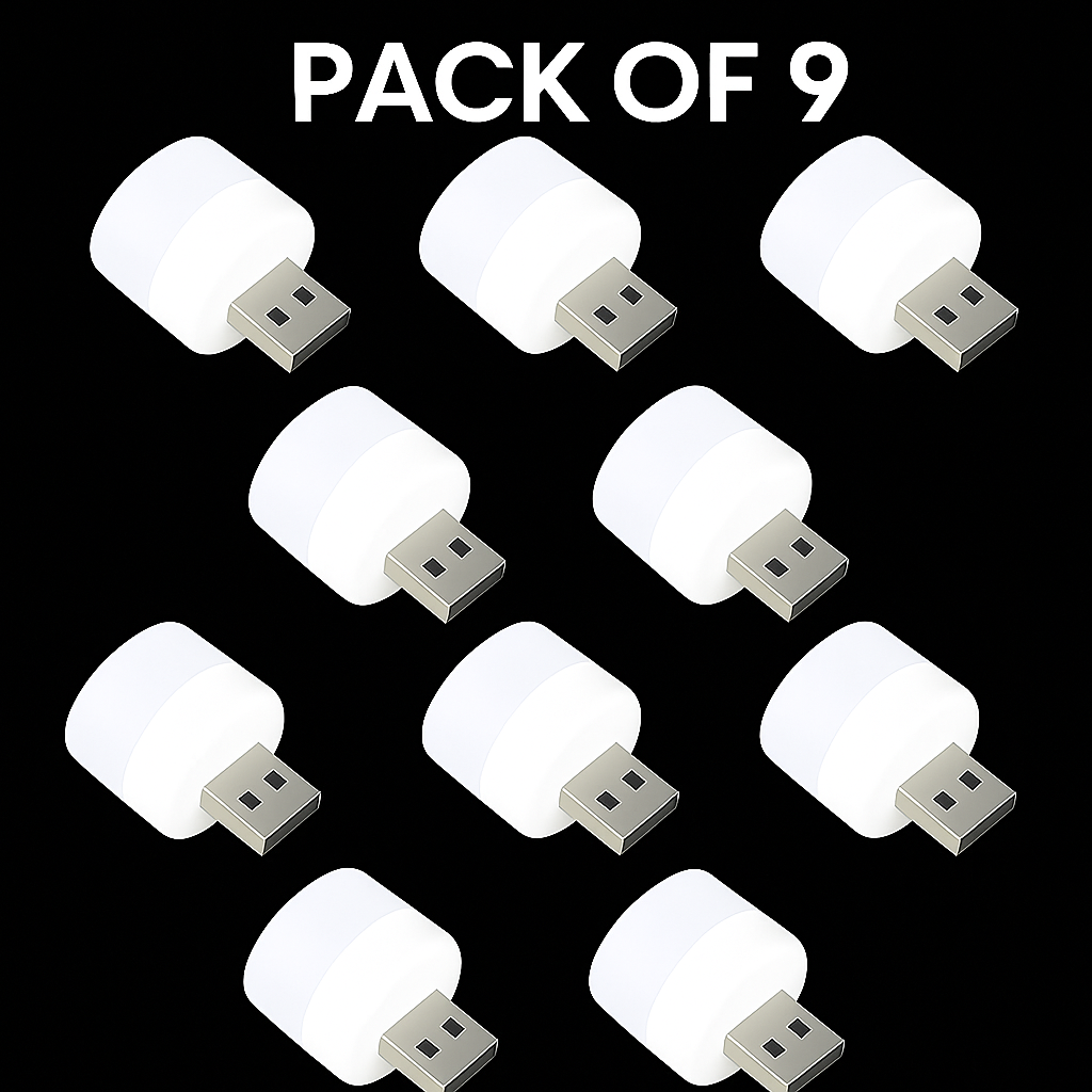 Glow Ease USB LED Night Light: Soft & Portable Illumination Anytime  pack of 9pcs