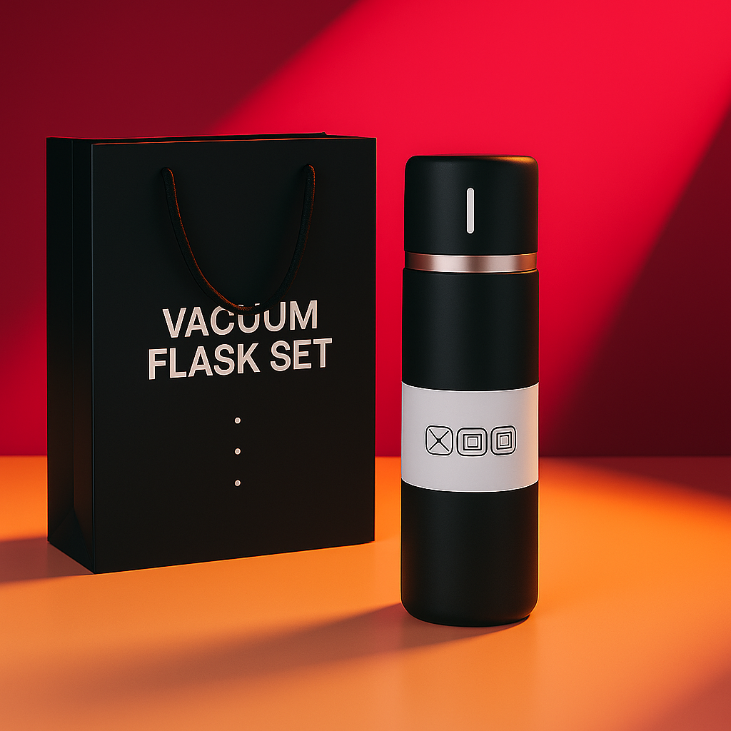 The Premium 500ml Vacuum Flask Set with 2 Stainless Steel Mugs – Keep Drinks Hot or Cold Anywhere
