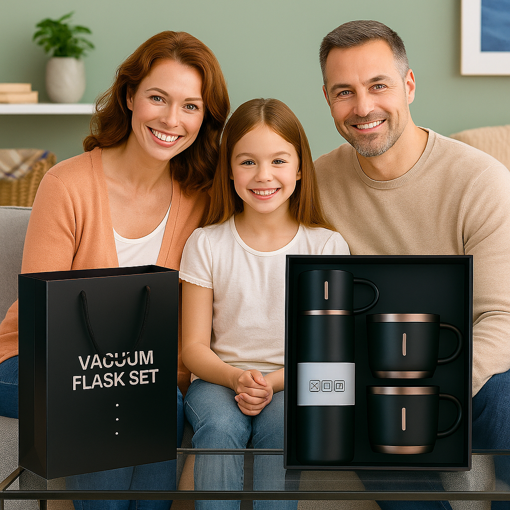 The Premium 500ml Vacuum Flask Set with 2 Stainless Steel Mugs – Keep Drinks Hot or Cold Anywhere